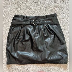 Women’s Express Black Leather Mini Skirt With Belt - Size L